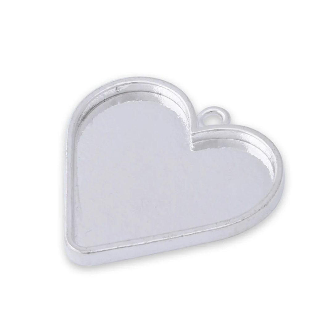 Bases de Corazón Plano Tono Plata 10 uds.