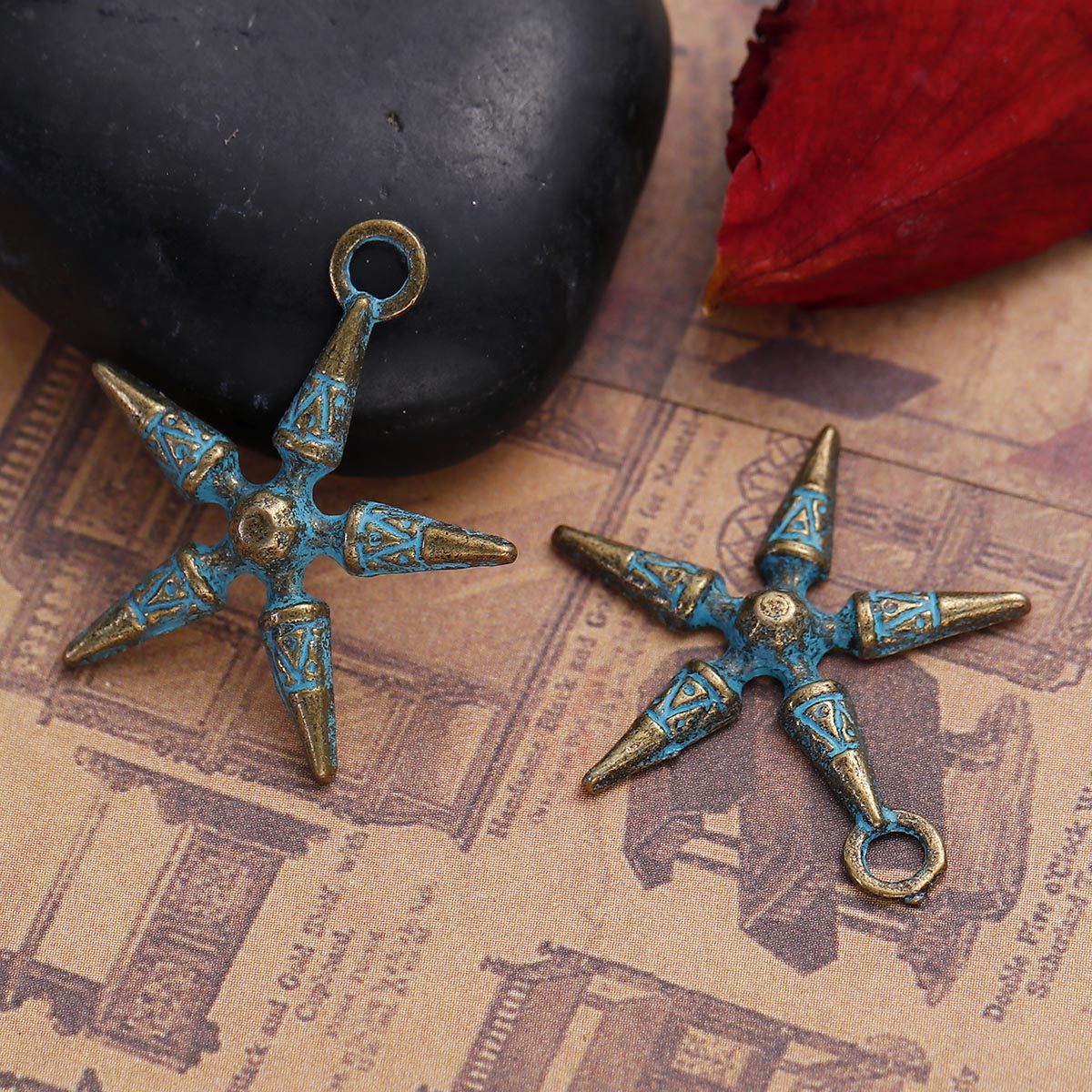 Colgante estrella boho con patina (pack 5 unidades)