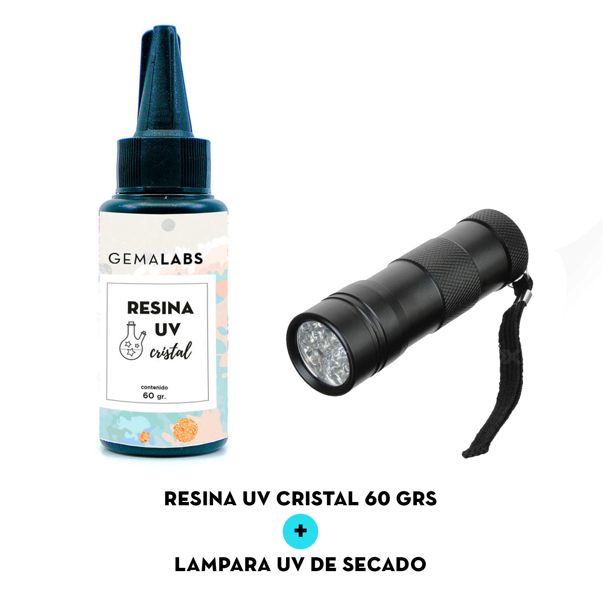 RESINA UV PARA MANUALIDADES / SECADO RAPIDO 100g.+ Linterna UV